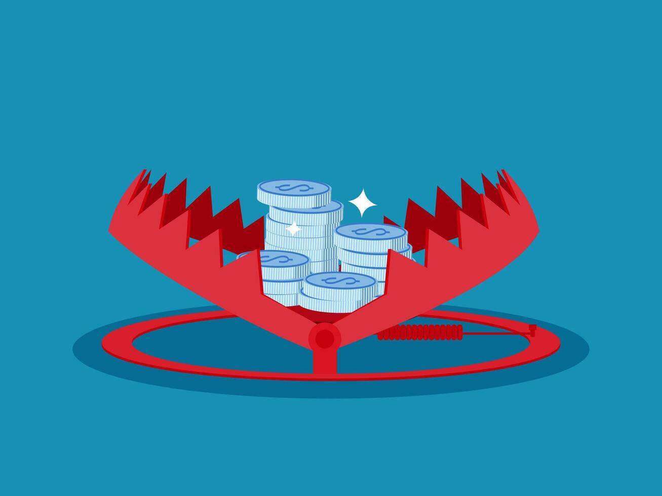 Money trap. Stack of money in a bear trap vector