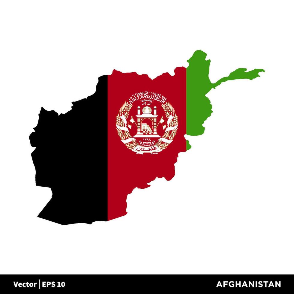 Afghanistan - Asia Countries Map and Flag Icon Vector Logo Template Illustration Design. Vector EPS 10.