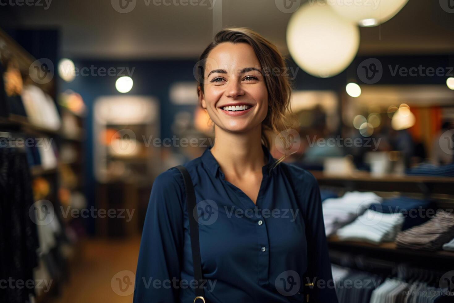 AI generated Happy stylish woman seller in a clothing store photo