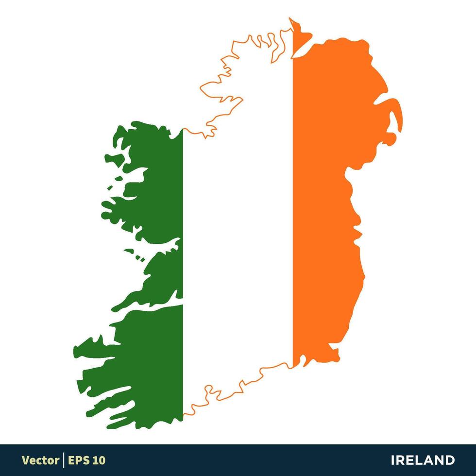 Ireland - Europe Countries Map and Flag Vector Icon Template Illustration Design. Vector EPS 10.