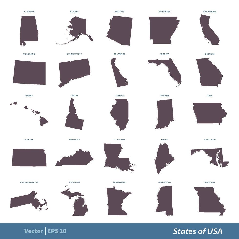 States of US Map set Vector Template Illustration Design. Vector EPS 10.