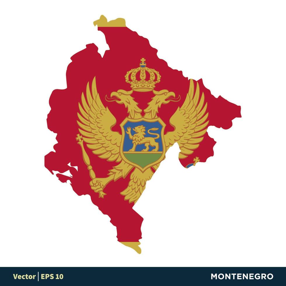 montenegro - Europa países mapa y bandera vector icono modelo ilustración diseño. vector eps 10