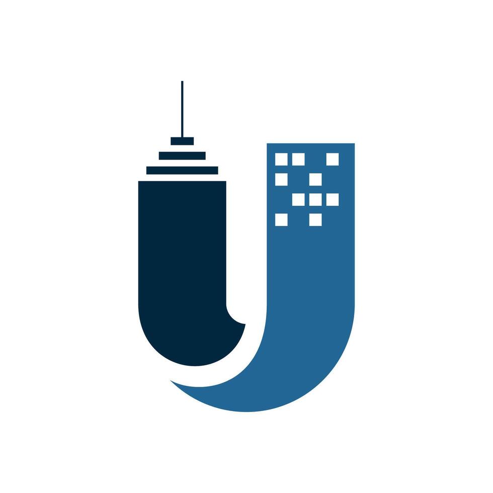 Letter U Building Skyline Icon Vector Logo Template