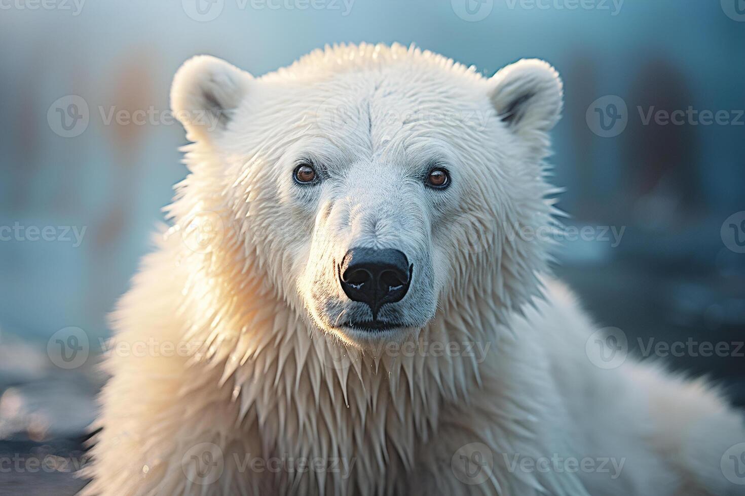 ai generado de cerca de polar oso, grande peludo depredador mirando a cámara en norte al aire libre. salvaje animal foto