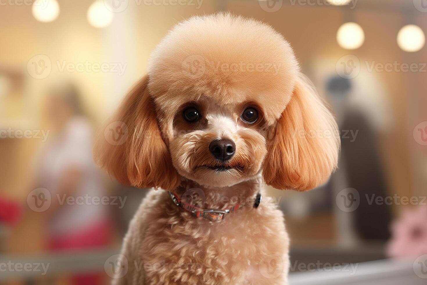 AI generated Funny cute animal poodle in a pet beauty salon grooming a puppy photo