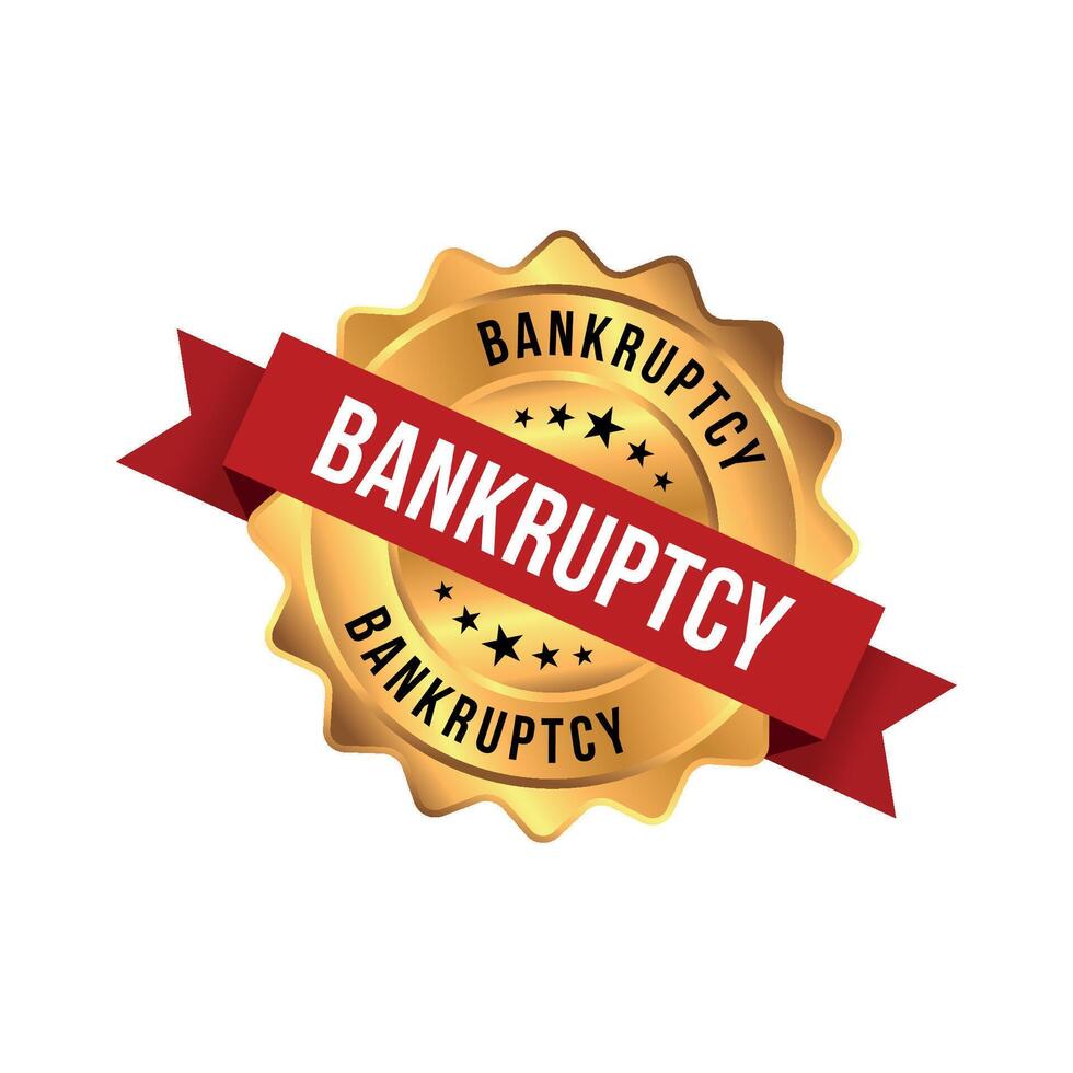 Gold Bankruptcy Letter Seal, Bankruptcy Letter Round Sign With Ribbon vector