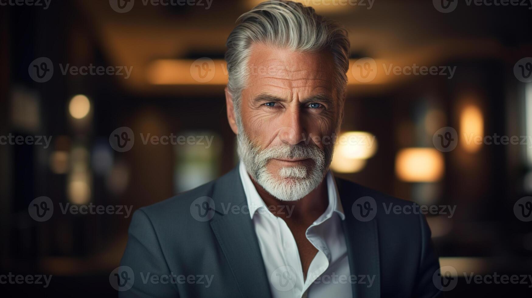 AI generated Portrait of a successful middle-aged businessman. Handsome confident senior manager or business owner in office photo