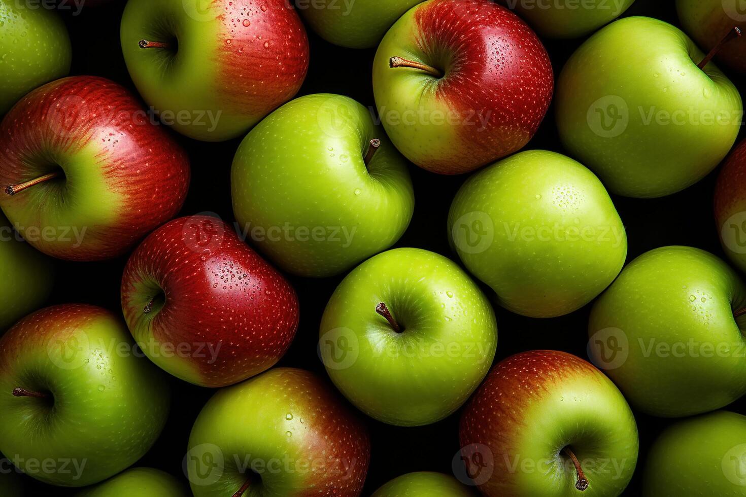 AI generated Bunch of green and red apples, top view ripe juicy fruits photo