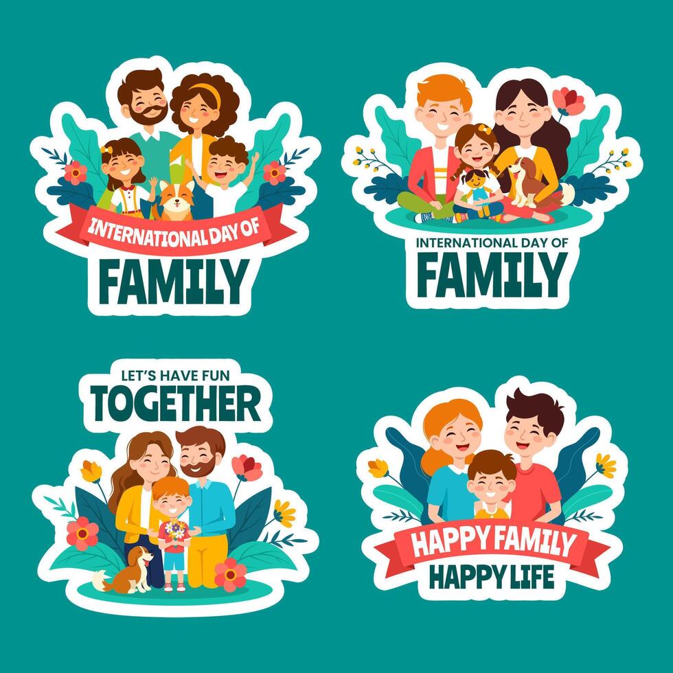 Day of Family Label Flat Cartoon Hand Drawn Templates Background Illustration vector