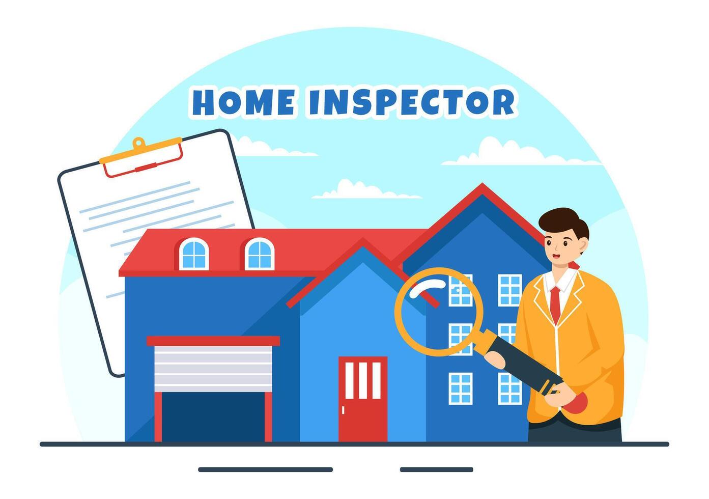 hogar inspector vector ilustración con cheques el condición de el casa y escribe un reporte para mantenimiento alquilar buscar en plano antecedentes