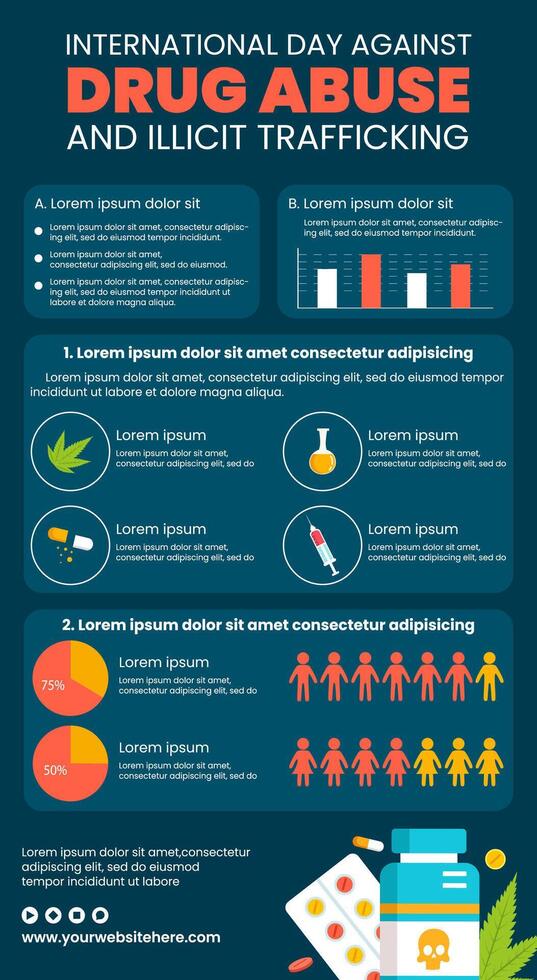 fármaco abuso y trata infografía dibujos animados plantillas antecedentes ilustración vector