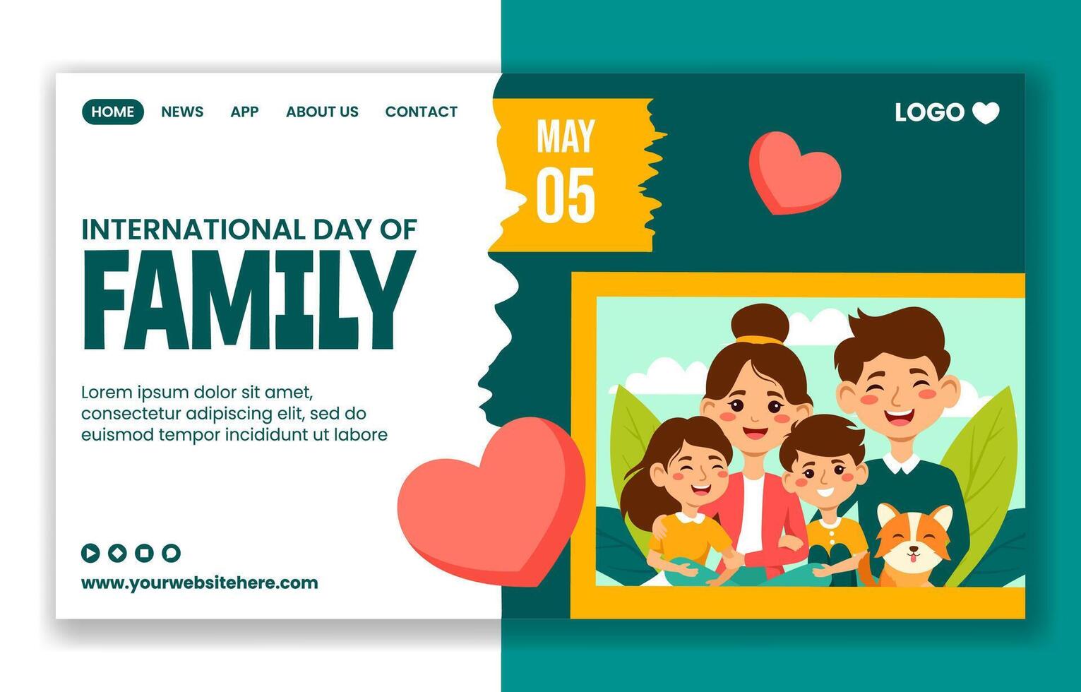 Day of Family Social Media Landing Page Cartoon Hand Drawn Templates Background Illustration vector