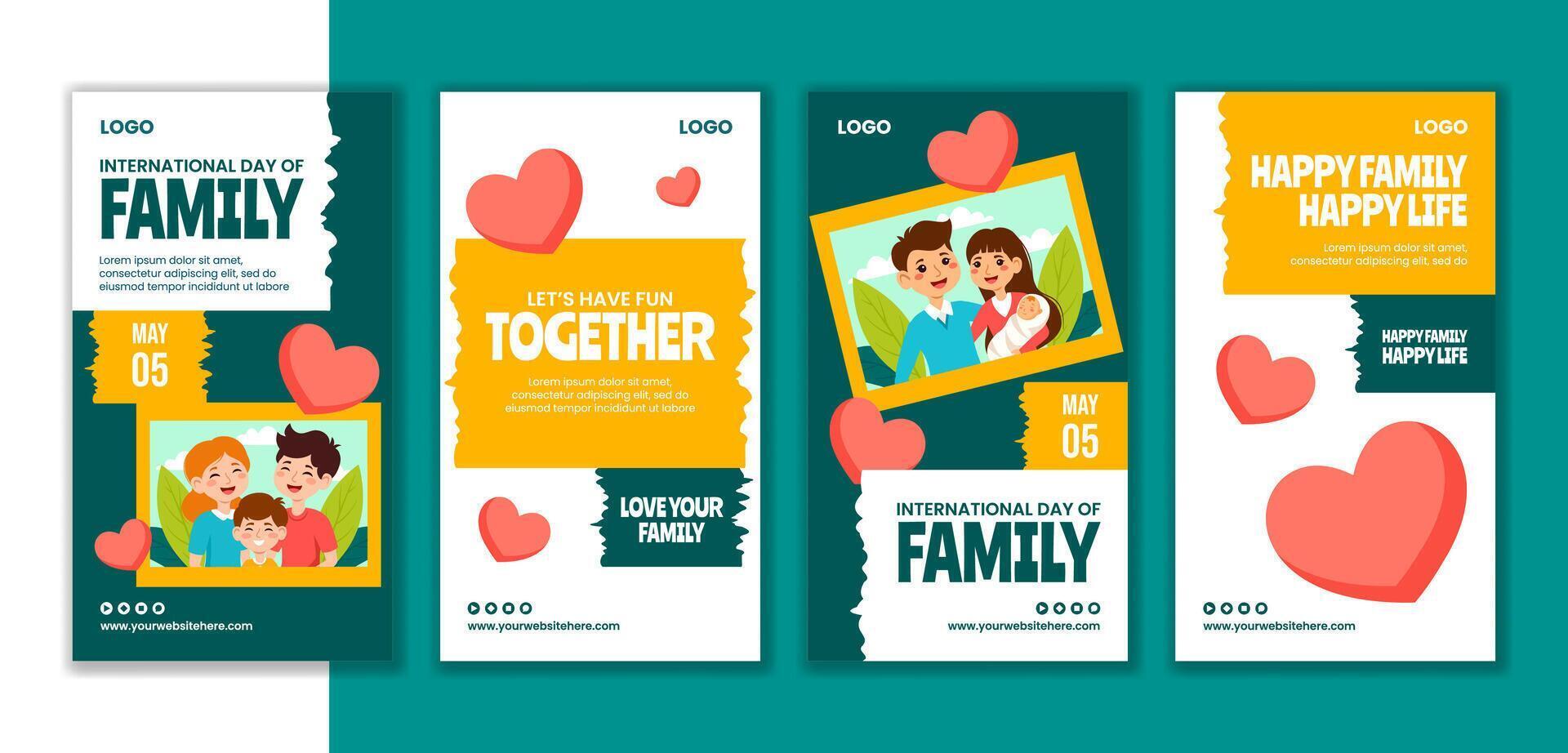 Day of Family Social Media Stories Flat Cartoon Hand Drawn Templates Background Illustration vector