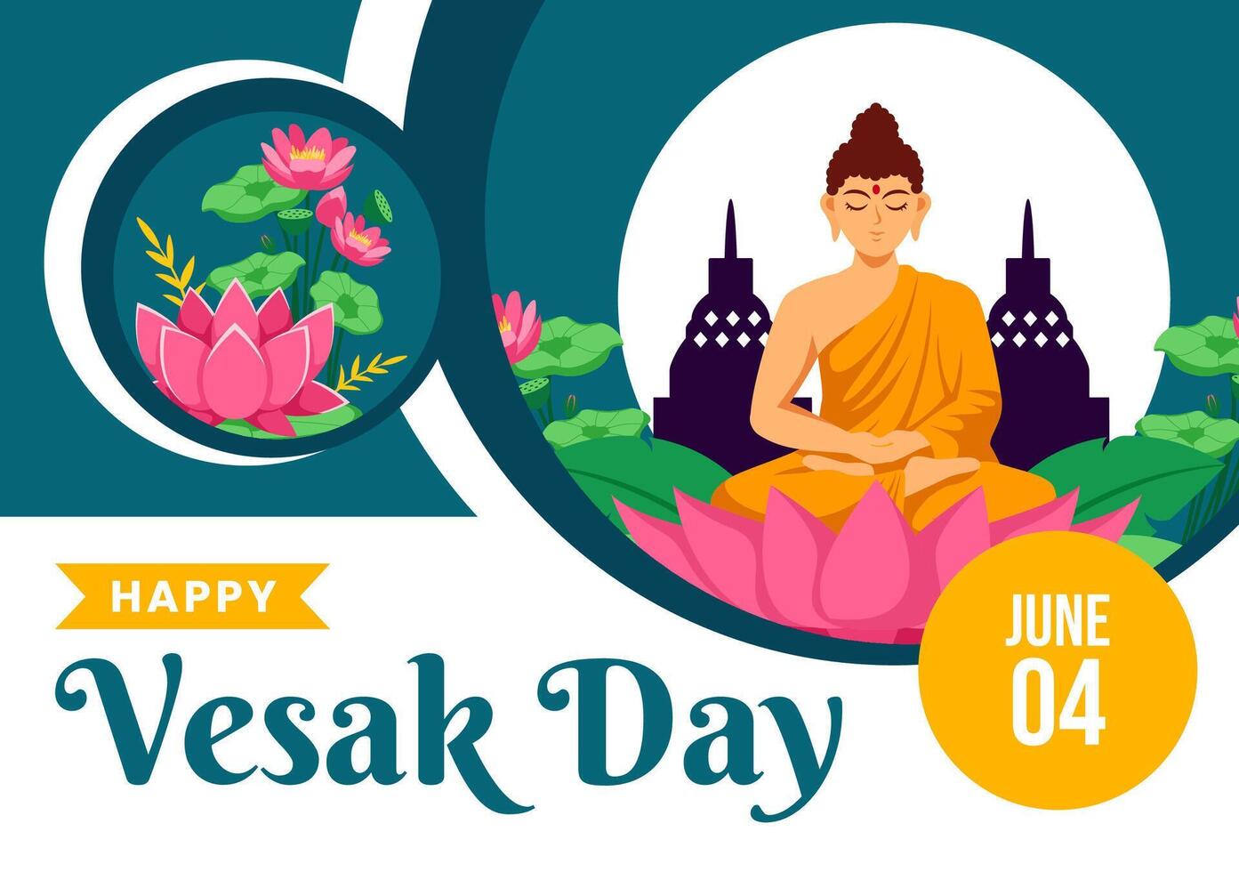 Vesak Day Social Media Background Flat Cartoon Hand Drawn Templates Illustration vector