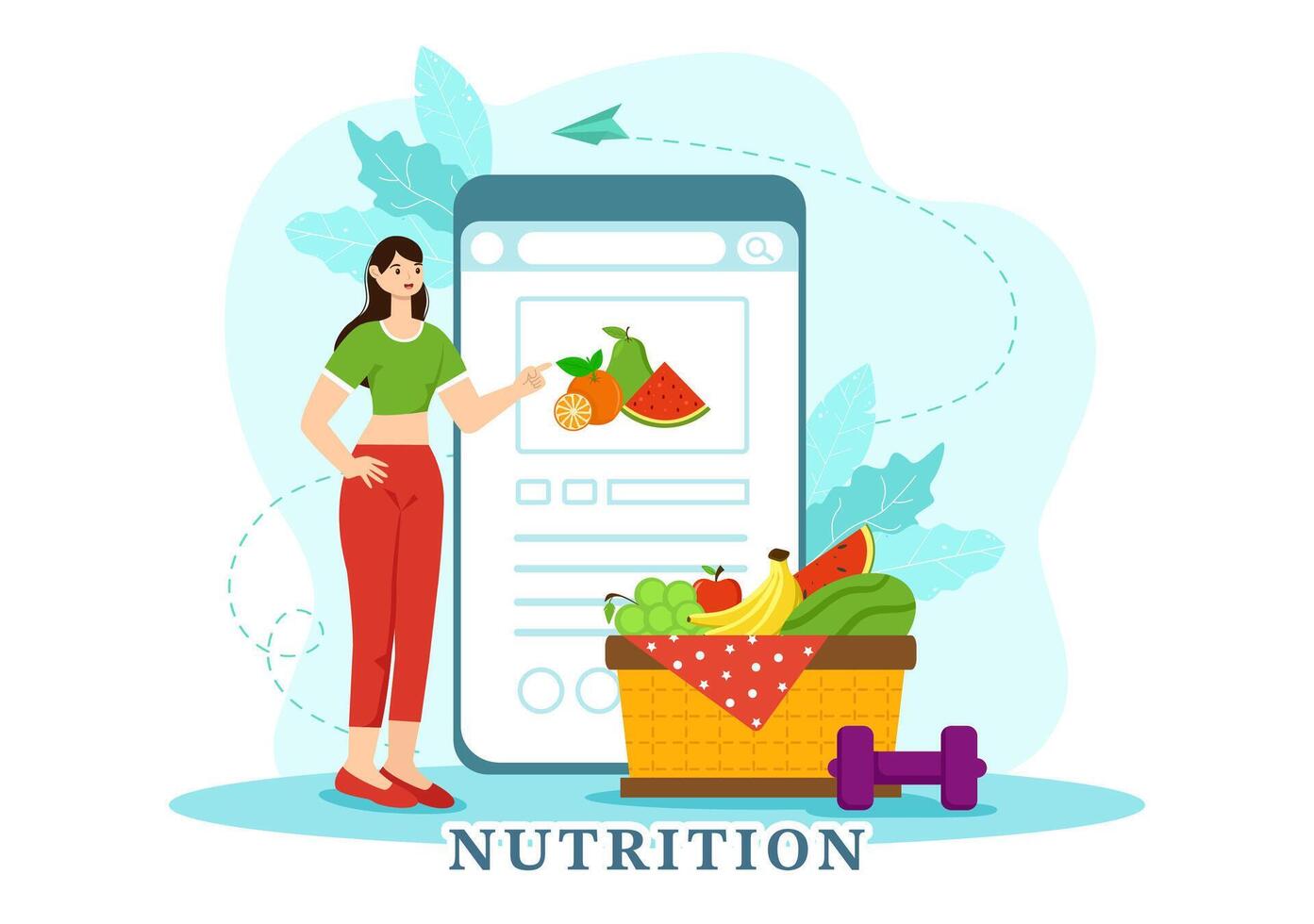 Nutrition Store Vector Illustration with Dietary Supplement of Vitamins and Minerals such as Fresh Fruit or Vegetables in Flat Cartoon Background