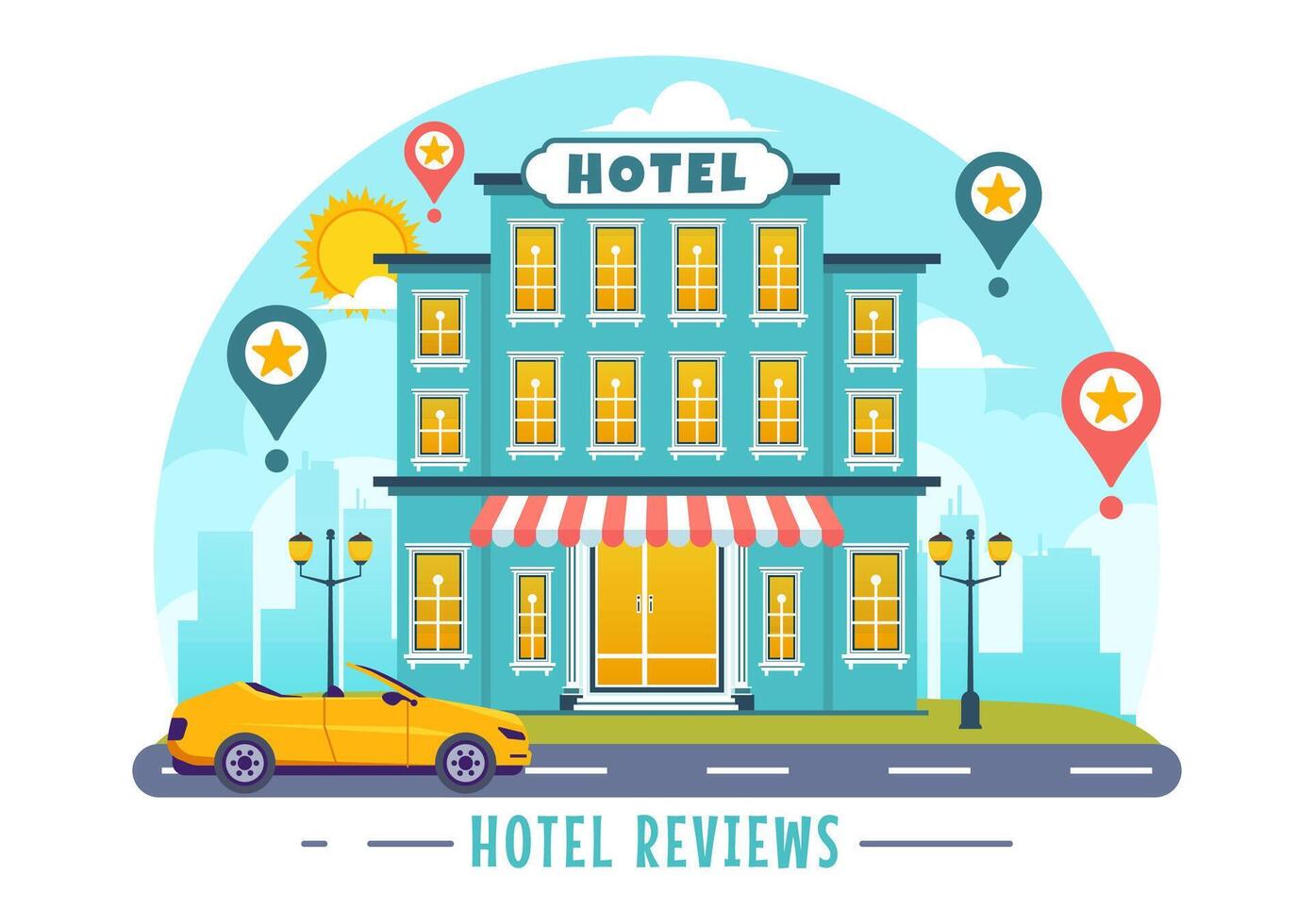 hotel comentarios vector ilustración con clasificación servicio, usuario satisfacción a clasificado cliente, producto o experiencia en plano dibujos animados antecedentes
