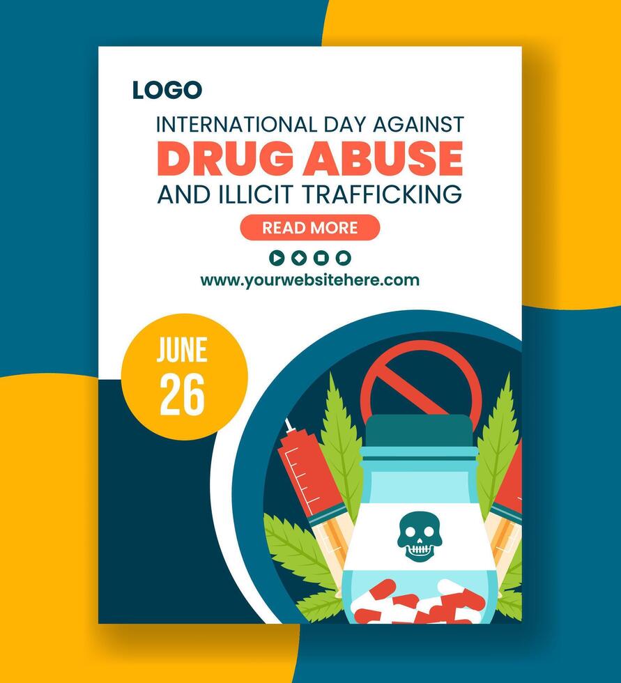Drug Abuse and Trafficking Vertical Poster Flat Cartoon Hand Drawn Templates Background Illustration vector