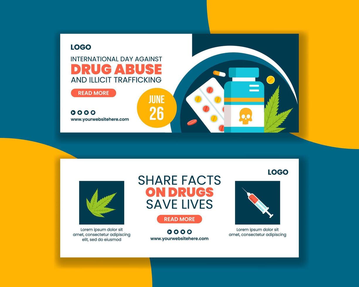 Drug Abuse and Trafficking Horizontal Banner Cartoon Hand Drawn Templates Background Illustration vector