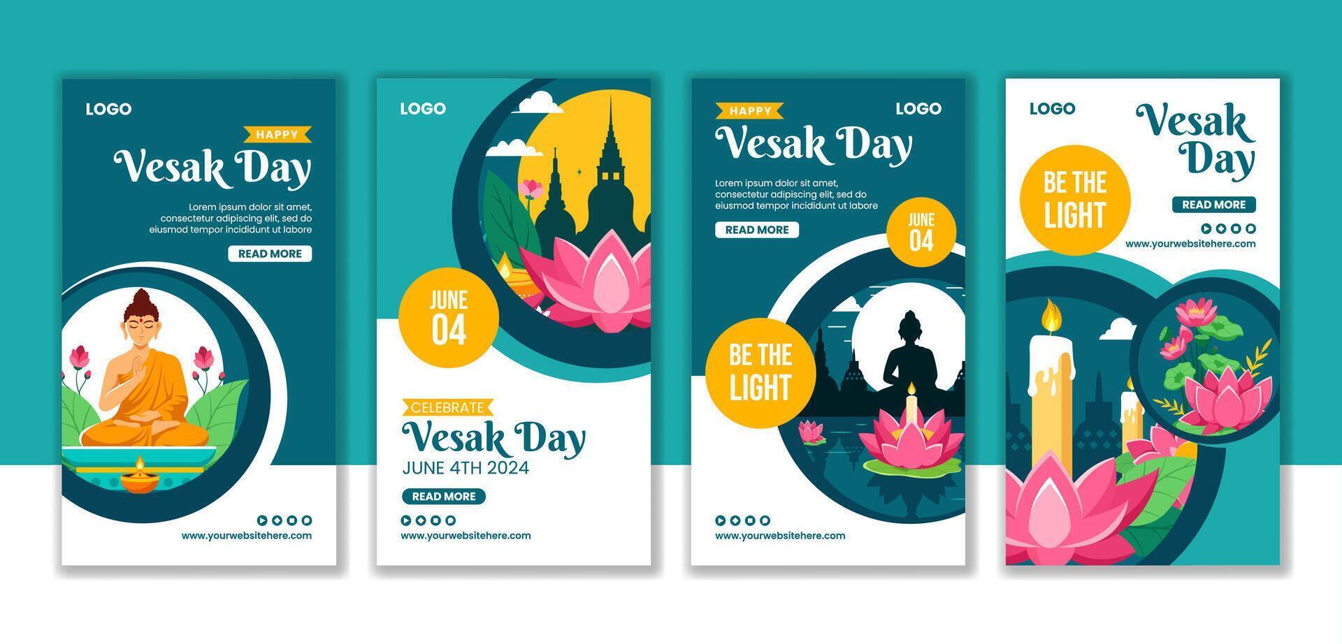 Vesak Day Social Media Stories Flat Cartoon Hand Drawn Templates Background Illustration vector