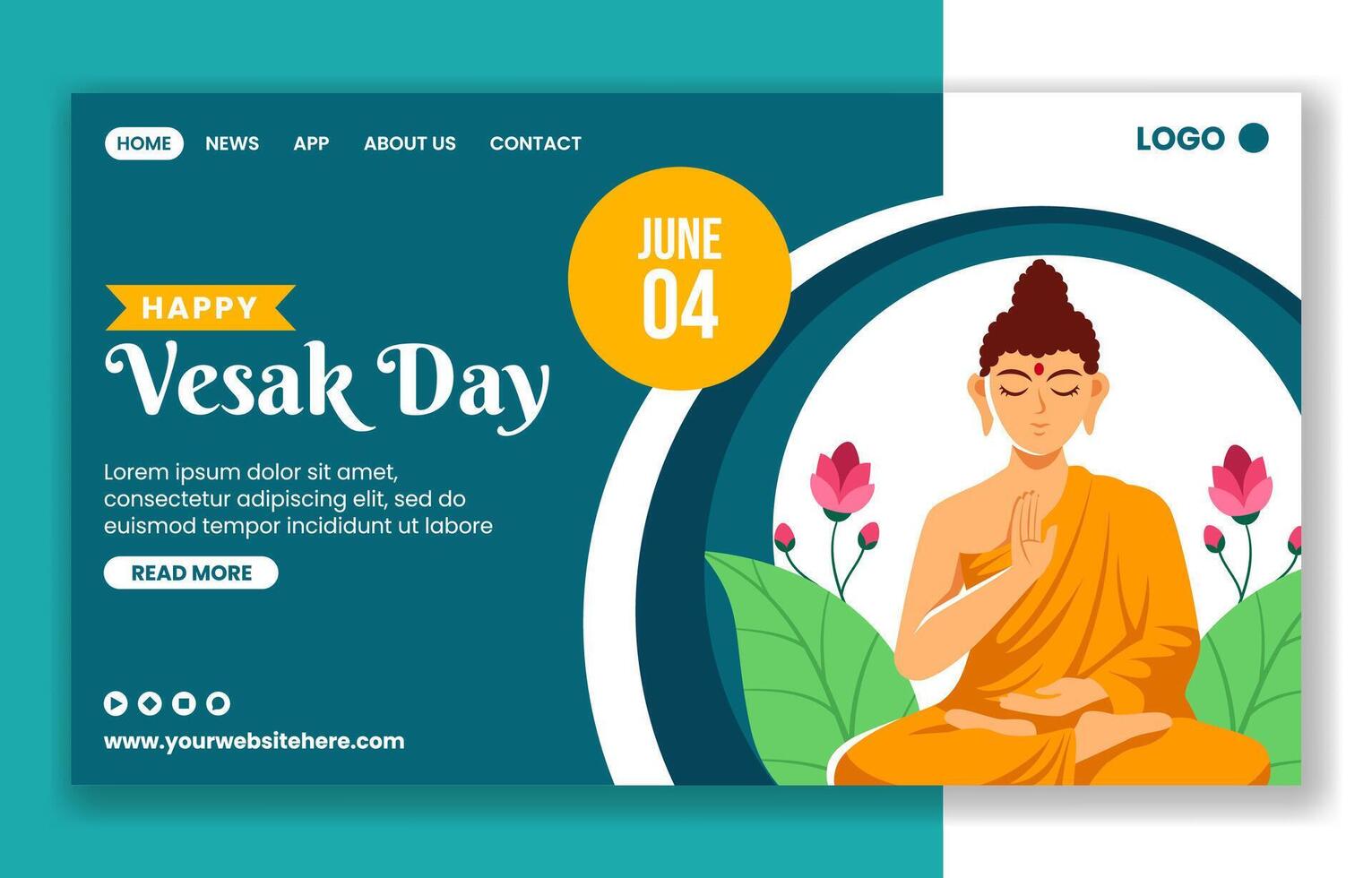 Vesak Day Social Media Landing Page Cartoon Hand Drawn Templates Background Illustration vector