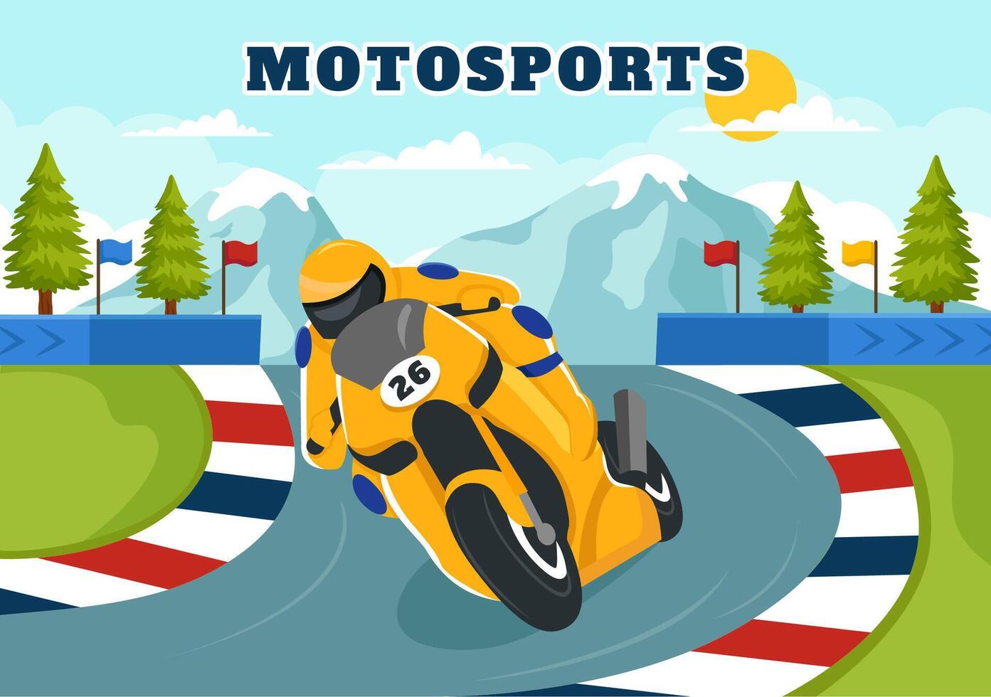 carreras motosport velocidad bicicleta vector ilustración para competencia o campeonato carrera por vistiendo ropa de deporte y equipo en plano dibujos animados antecedentes