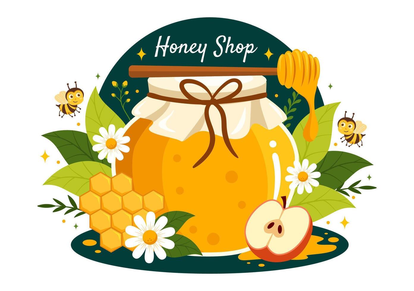 Honey Store Vector Illustration with a Natural Useful Product Jar, Bee or Honeycombs to be Consumed in Flat Cartoon Background Design