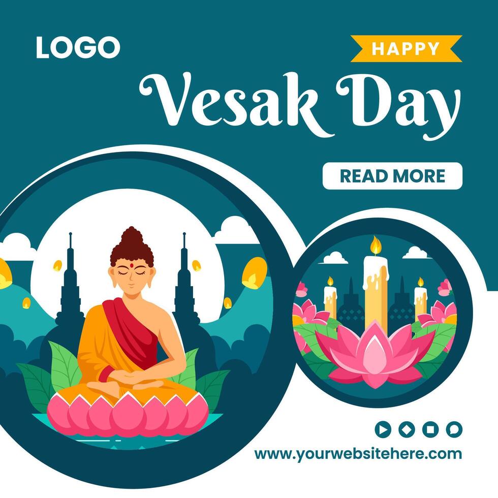 Vesak Day Social Media Illustration Flat Cartoon Hand Drawn Templates Background vector