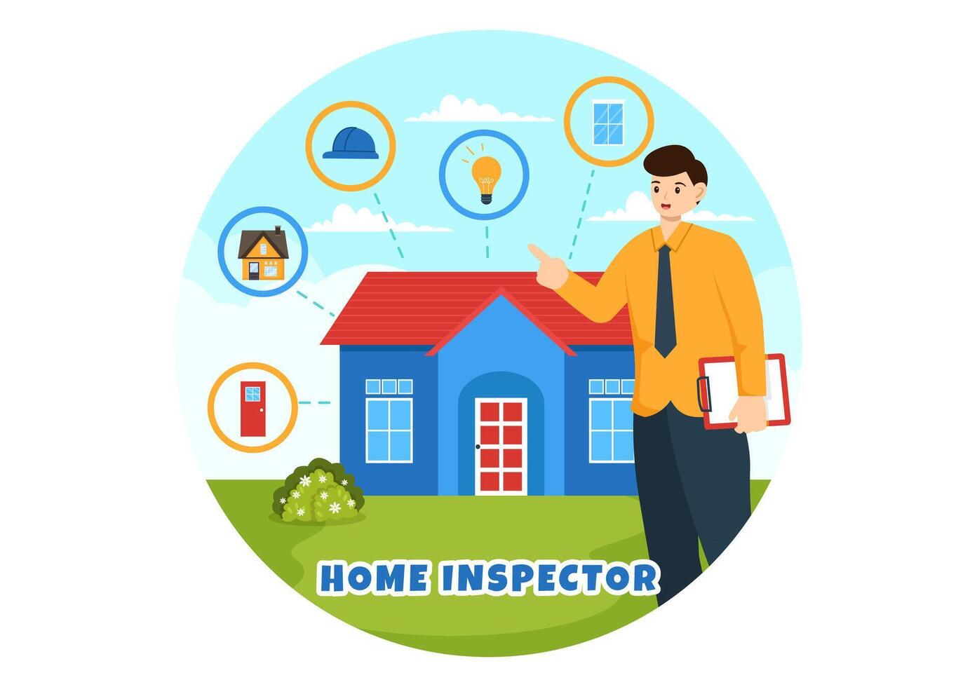 hogar inspector vector ilustración con cheques el condición de el casa y escribe un reporte para mantenimiento alquilar buscar en plano antecedentes