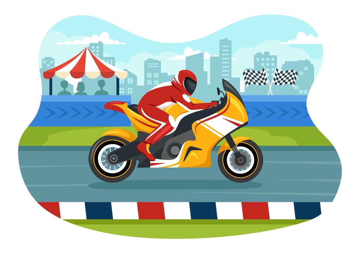 Racing Motosport Speed Bike Vector Illustration for Competition or Championship Race by Wearing Sportswear and Equipment in Flat Cartoon Background