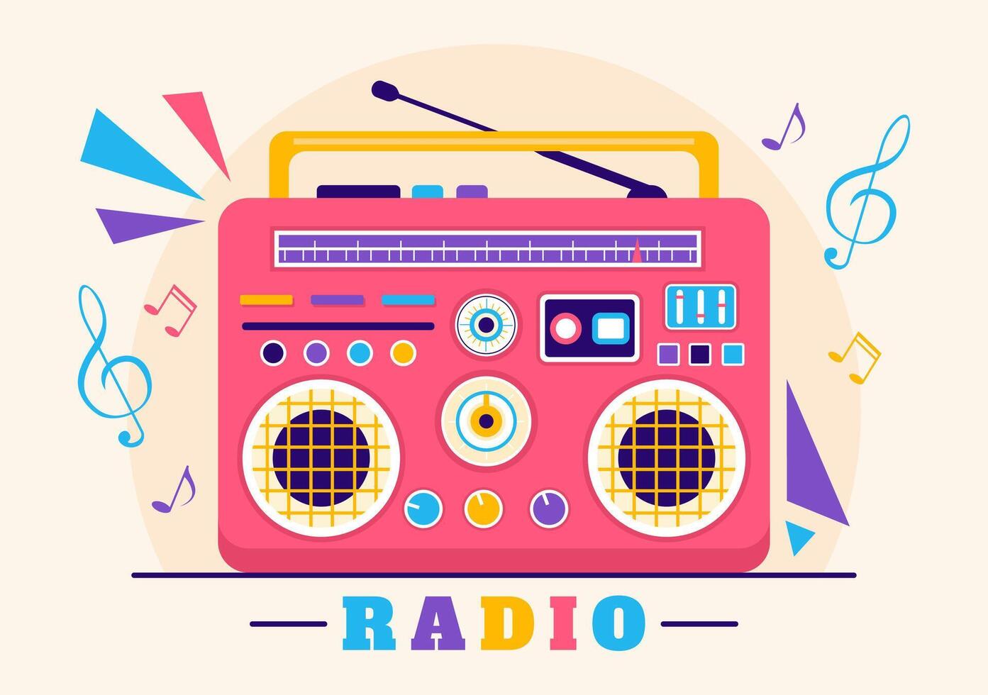 Radio Vector Illustration with a Musical Instrument used to Send Signals for Record, Old Receiver and Listening to Music in Flat Cartoon Background