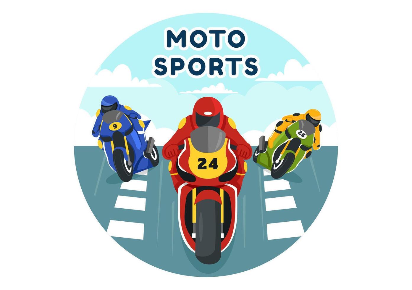 Racing Motosport Speed Bike Vector Illustration for Competition or Championship Race by Wearing Sportswear and Equipment in Flat Cartoon Background