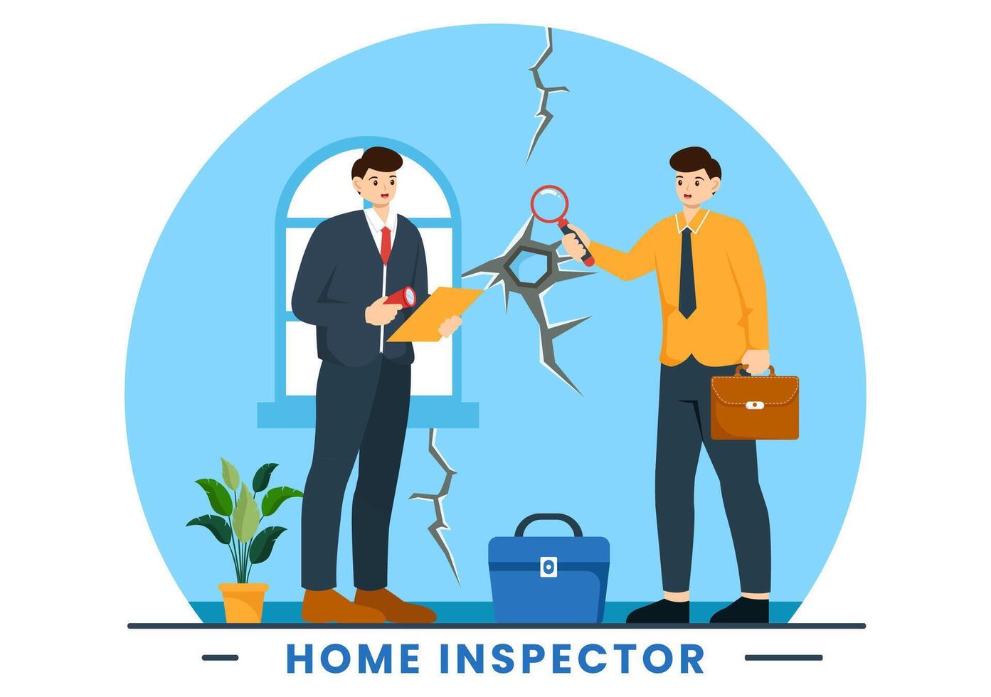 hogar inspector vector ilustración con cheques el condición de el casa y escribe un reporte para mantenimiento alquilar buscar en plano antecedentes