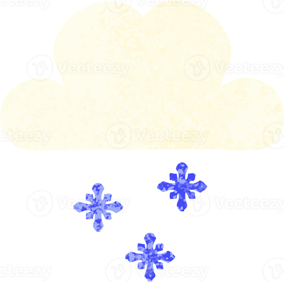 retro illustration style cartoon of a snow cloud png