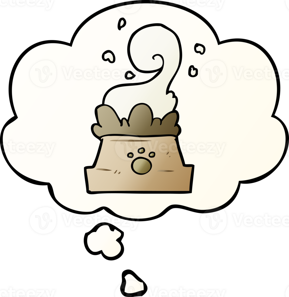 cartoon bowl of dog food with thought bubble in smooth gradient style png