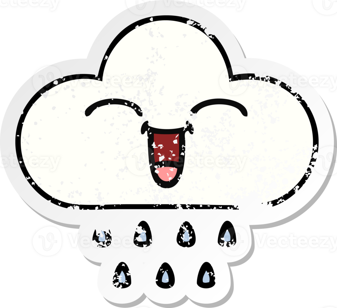 distressed sticker of a cute cartoon rain cloud png