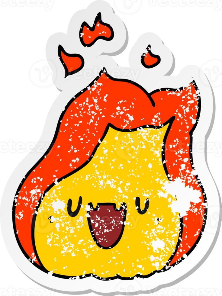 distressed sticker cartoon illustration kawaii cute fire flame png
