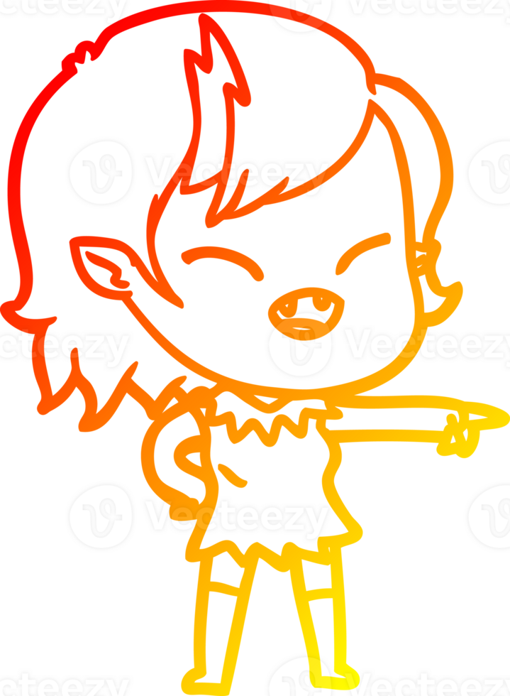 warm gradient line drawing of a cartoon vampire girl pointing and laughing png