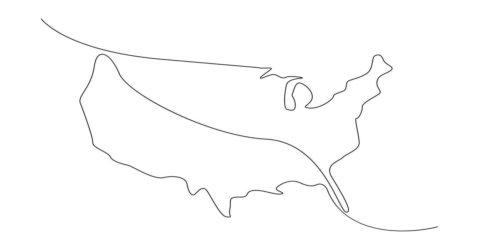 USA map one continuous line drawing. Country single line contour map, shape of country. vector