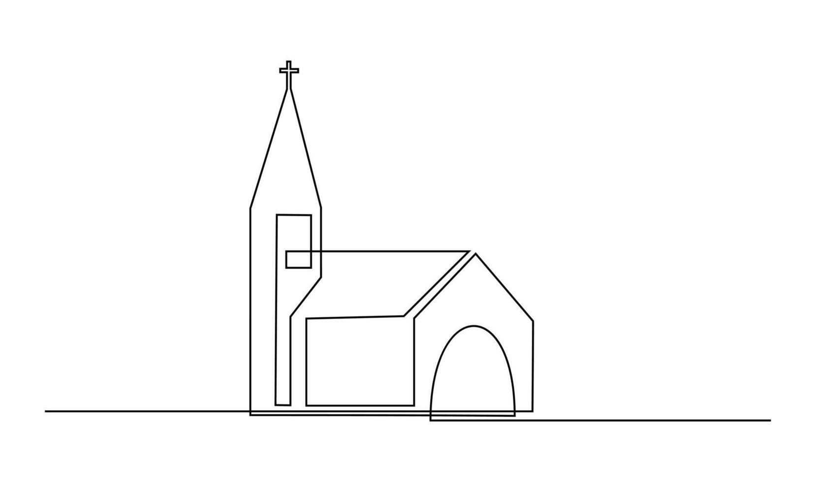 Iglesia uno línea dibujo aislado en blanco antecedentes vector