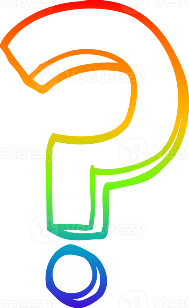 rainbow gradient line drawing of a cartoon question mark png