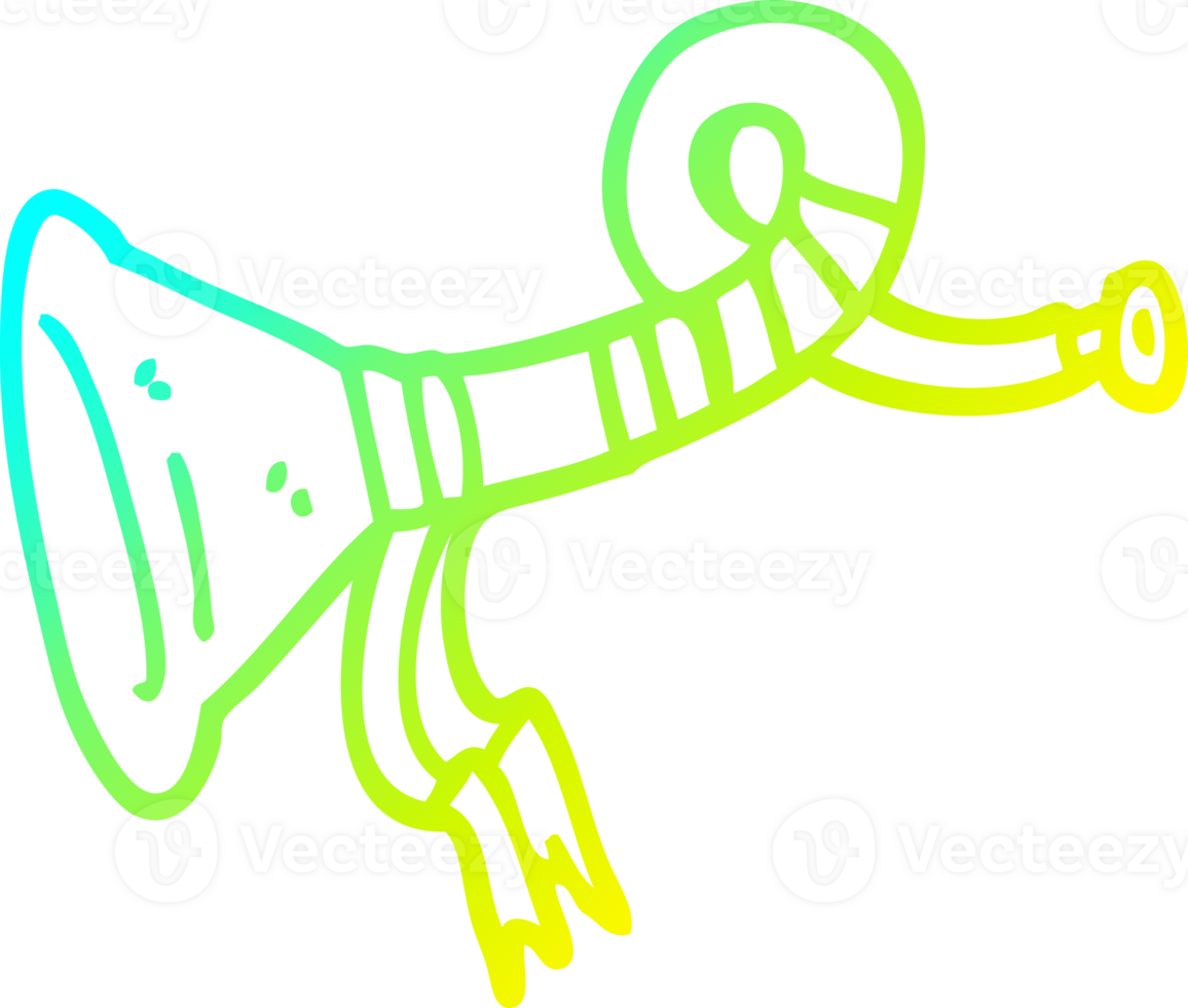 cold gradient line drawing of a cartoon curled horn instrument png