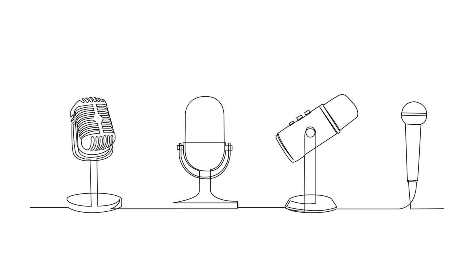 Continuous Line Drawing of Vector wired microphone icon