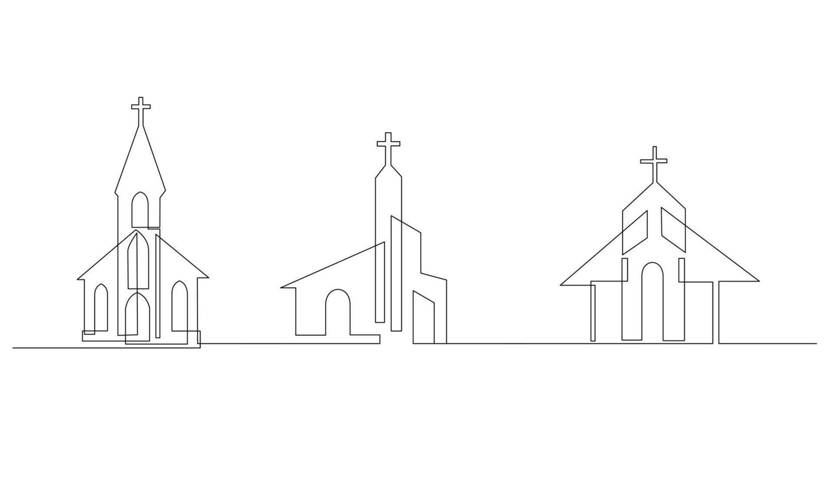 Iglesia uno línea dibujo aislado en blanco antecedentes vector