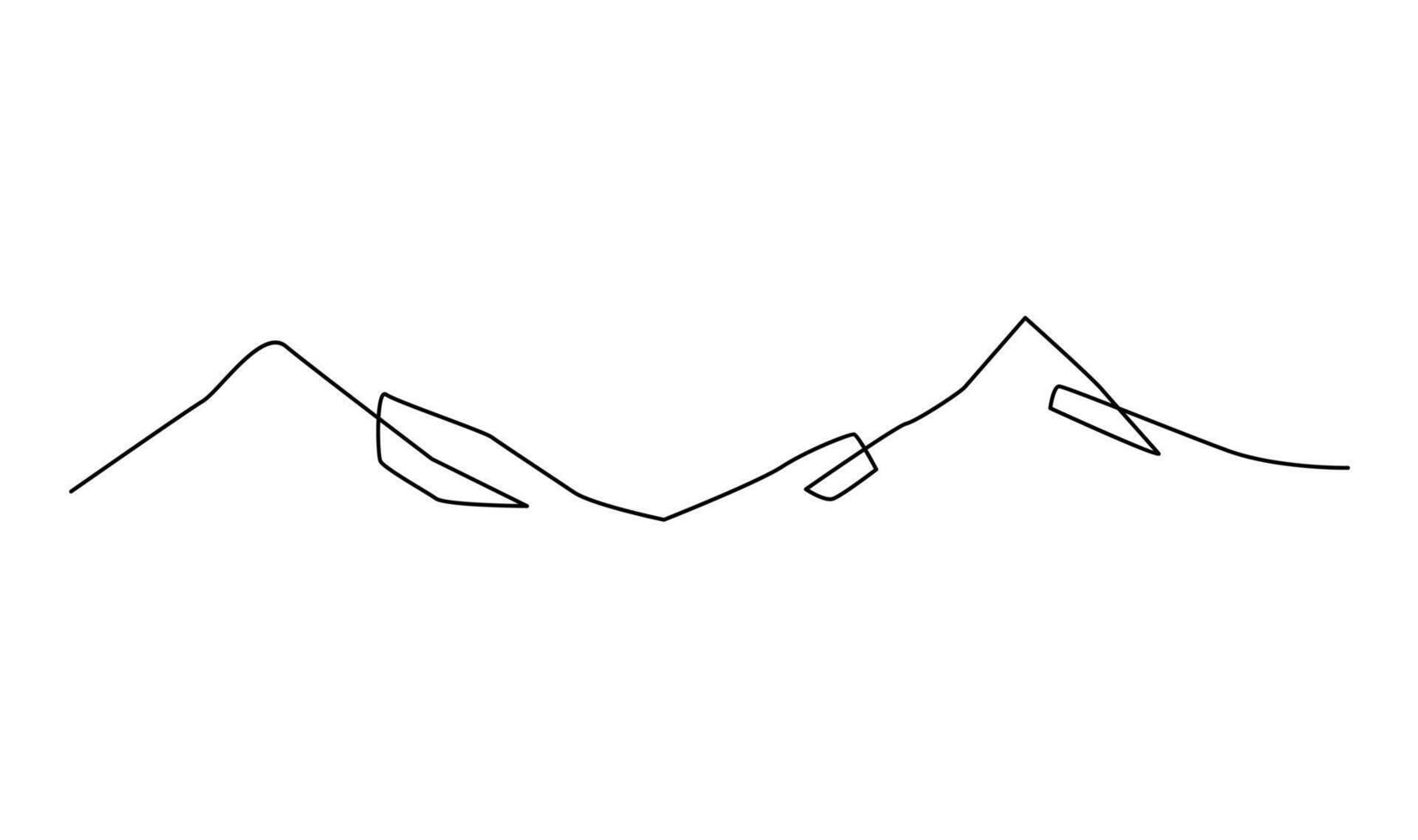 One continuous line drawing of mountain range landscape template vector