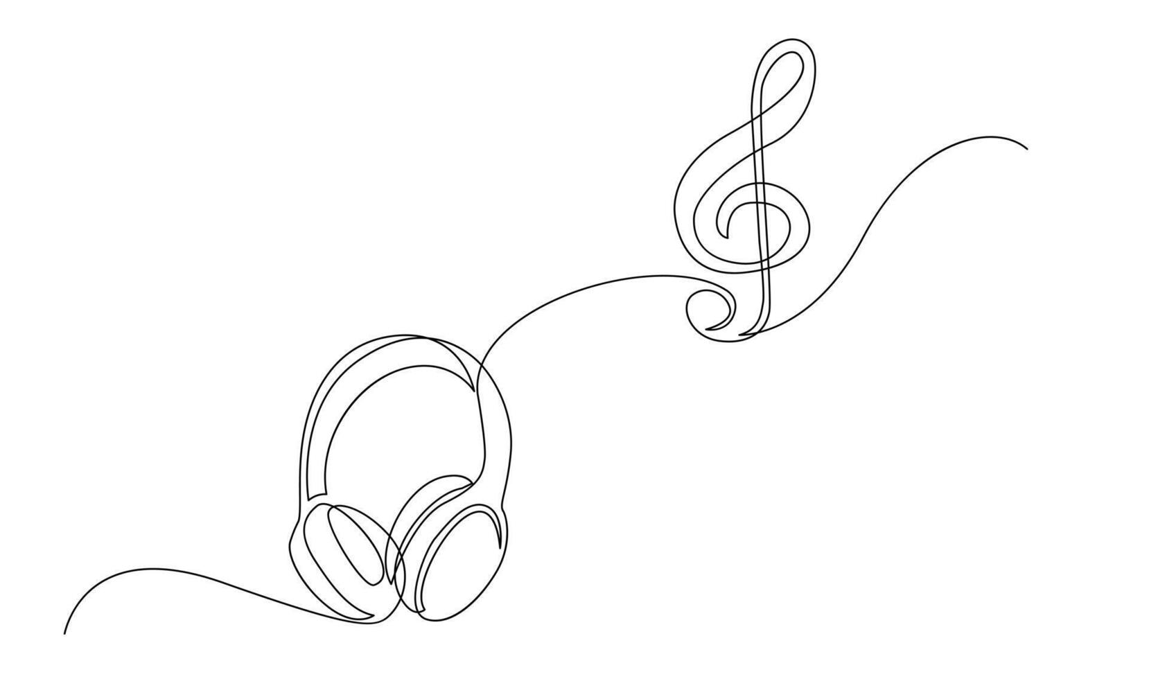 uno línea auriculares. continuo dibujo de música artilugio y nota. vector