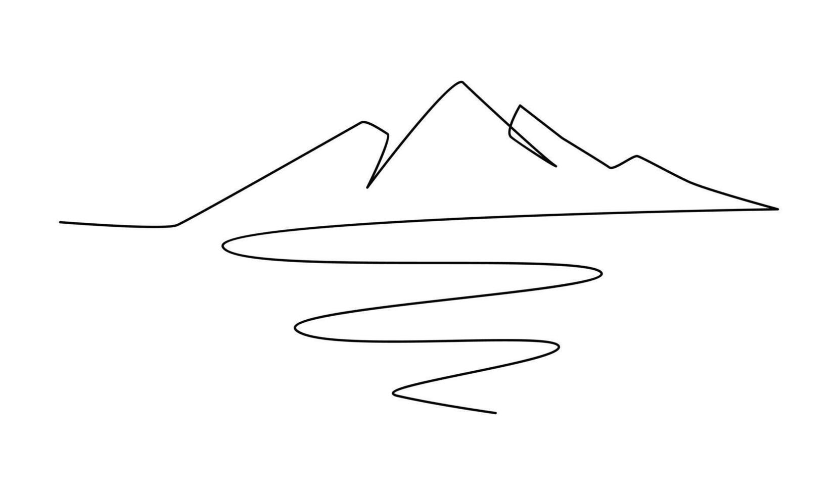 One continuous line drawing of mountain range landscape template vector