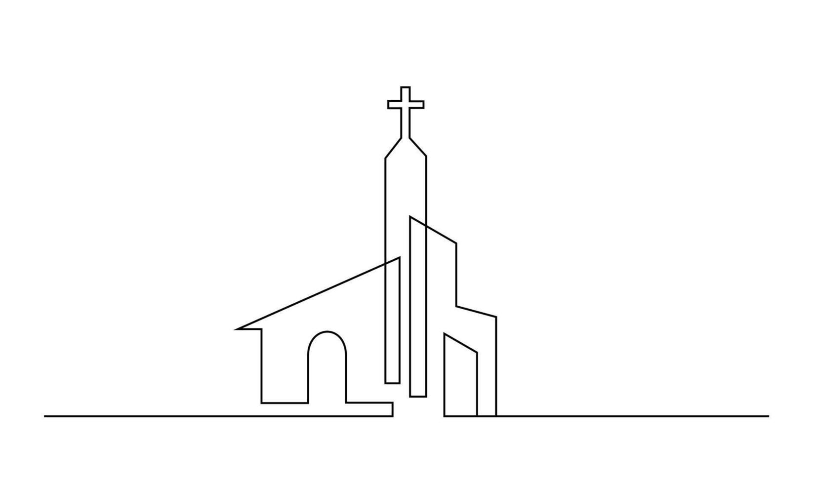 Iglesia uno línea dibujo aislado en blanco antecedentes vector