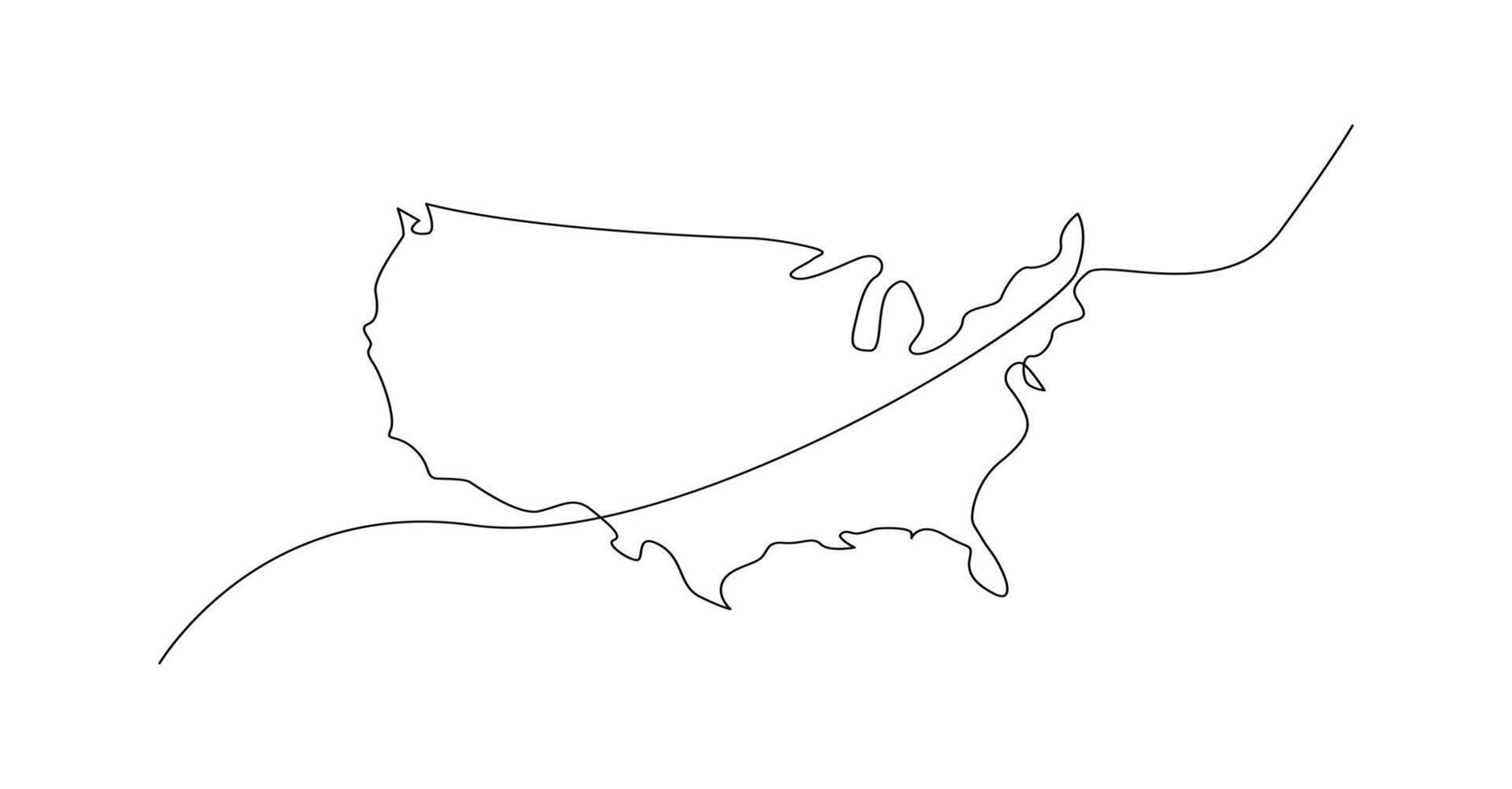 USA map one continuous line drawing. Country single line contour map, shape of country. vector