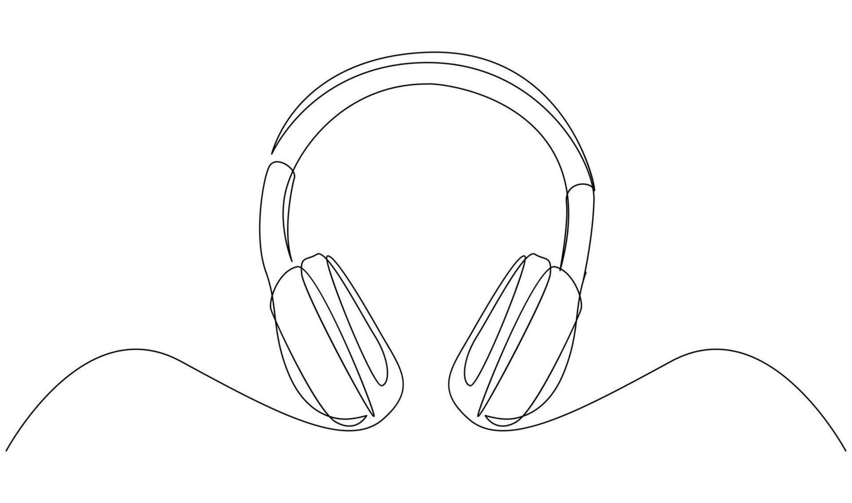 uno línea auriculares. continuo dibujo de música artilugio y nota. vector