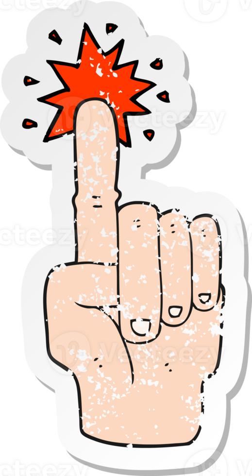 retro distressed sticker of a cartoon pointing hand png